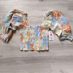 Billabong Floral Smocked Baby Doll Cropped Top Women’s Size Medium